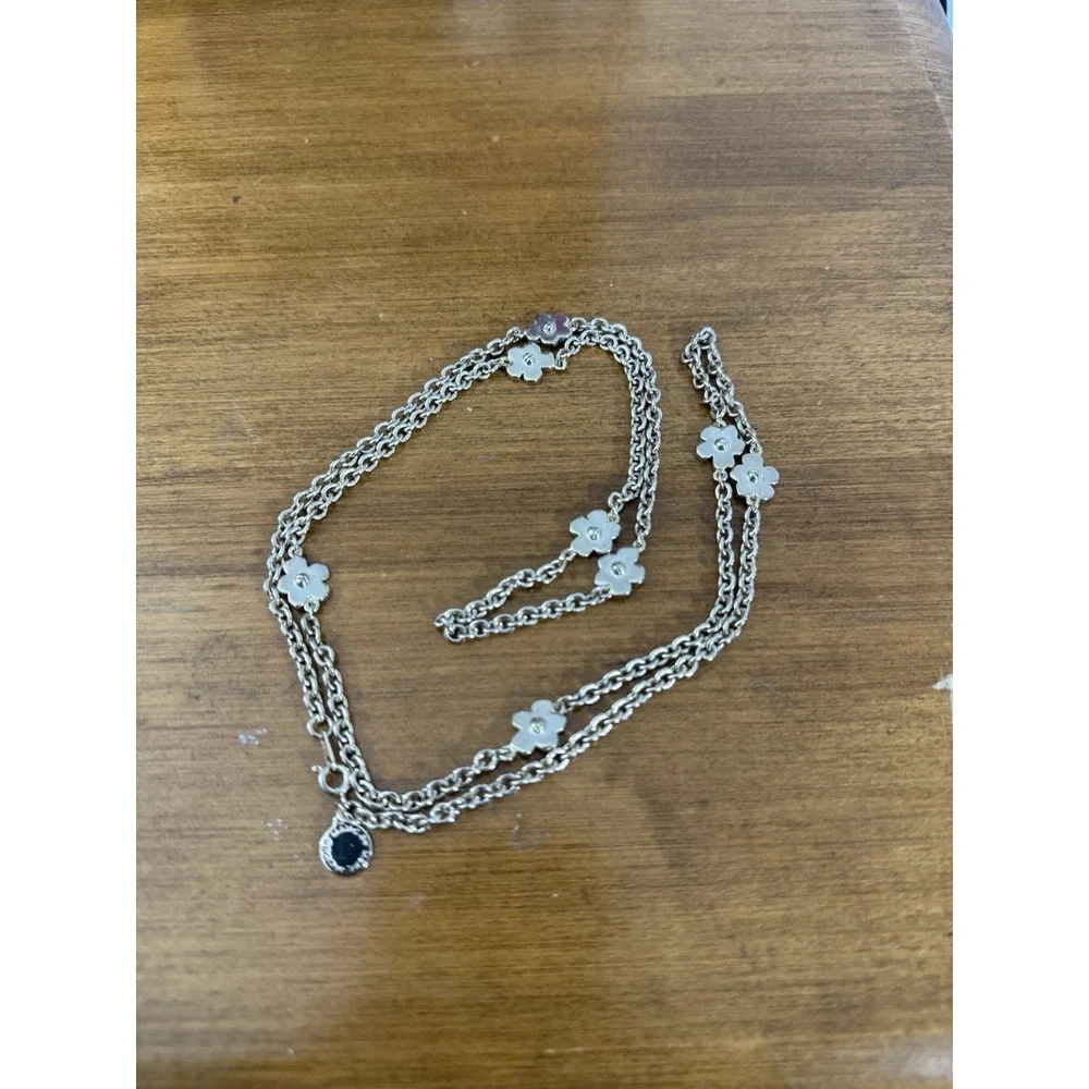Marc Jacobs Silver Tone Flower Charm Chain Necklace Toggle Clasp Statement